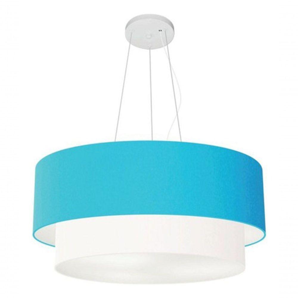 Lustre Pendente Duplo Cilíndrico Vivare Md-4370 Cúpula Tecido 55x50cm - Bivolt Azul-turquesa-branco 127/220v - 4