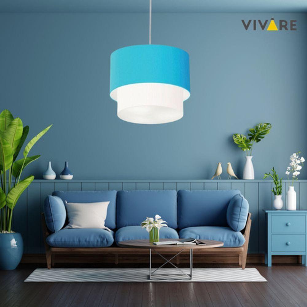 Lustre Pendente Duplo Cilíndrico Vivare Md-4370 Cúpula Tecido 55x50cm - Bivolt Azul-turquesa-branco 127/220v - 6