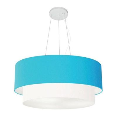 Lustre Pendente Duplo Cilíndrico Vivare Md-4370 Cúpula Tecido 55x50cm - Bivolt Azul-turquesa-branco 127/220v