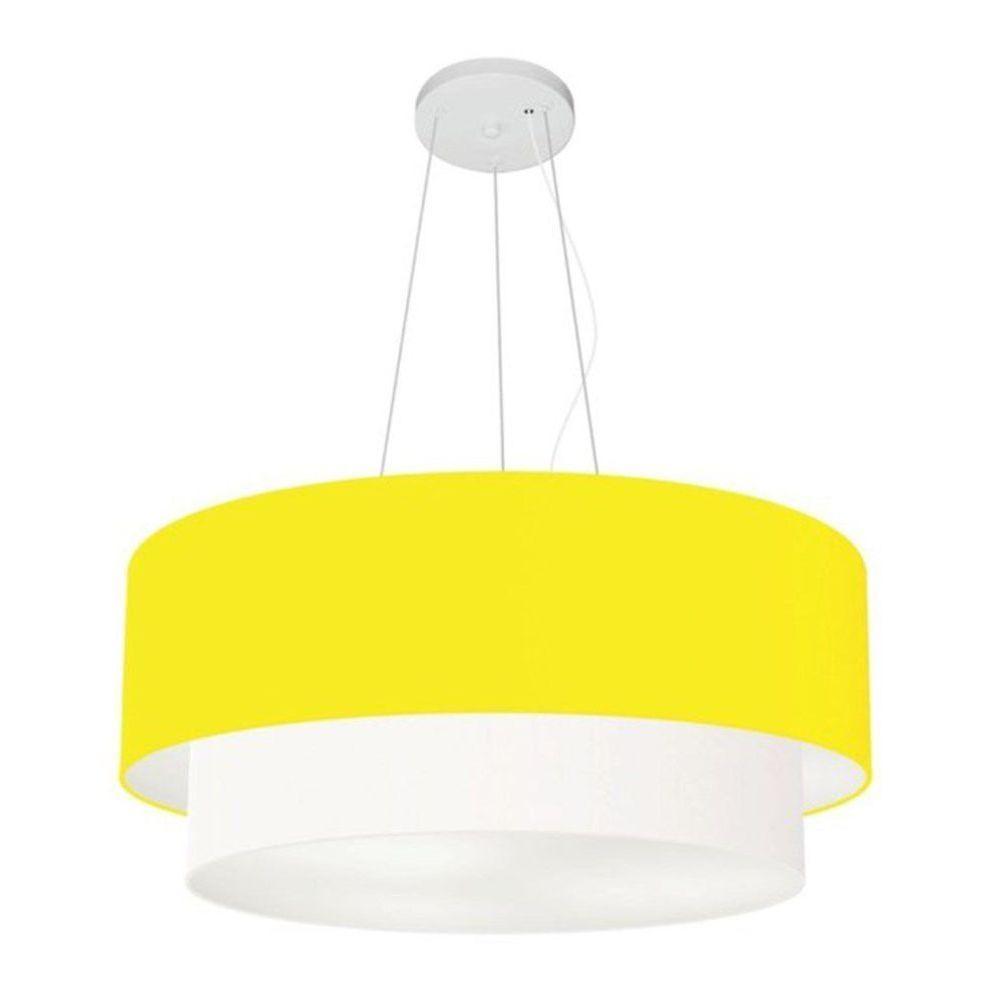 Lustre Pendente Duplo Cilíndrico Vivare Md-4370 Cúpula Tecido 55x50cm - Bivolt Amarelo-branco 127/220v - 1