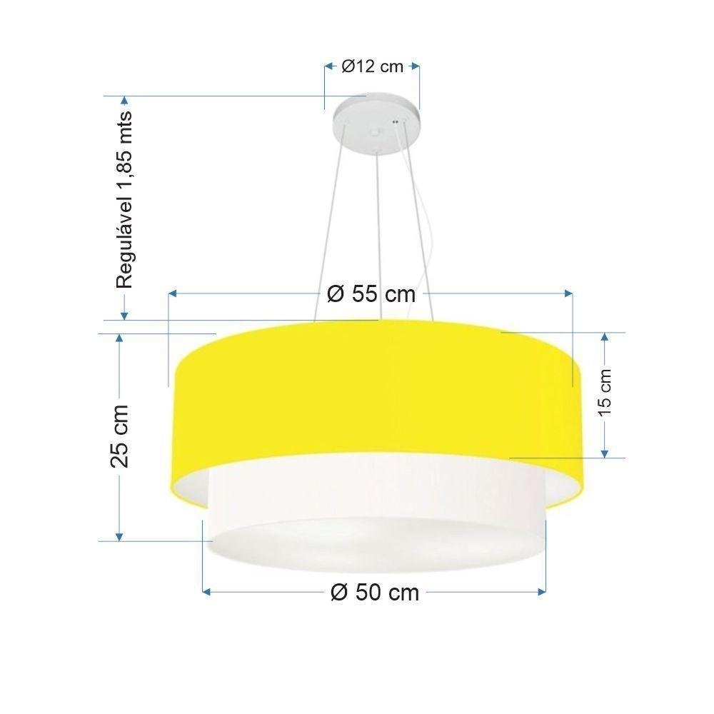Lustre Pendente Duplo Cilíndrico Vivare Md-4370 Cúpula Tecido 55x50cm - Bivolt Amarelo-branco 127/220v - 2