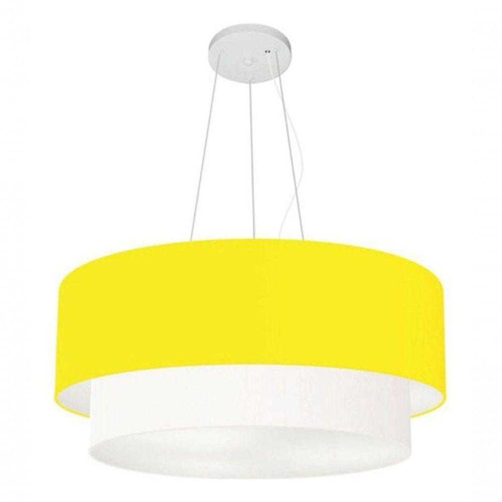 Lustre Pendente Duplo Cilíndrico Vivare Md-4370 Cúpula Tecido 55x50cm - Bivolt Amarelo-branco 127/220v - 4
