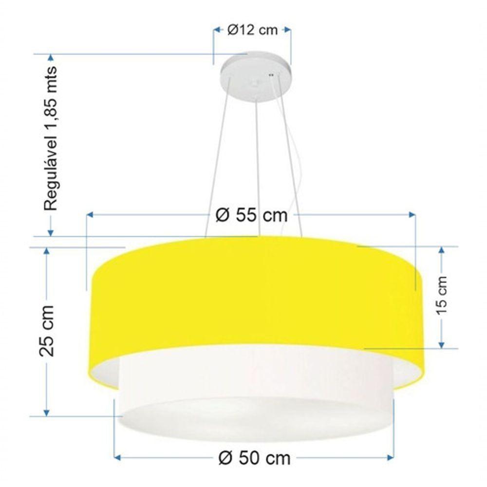 Lustre Pendente Duplo Cilíndrico Vivare Md-4370 Cúpula Tecido 55x50cm - Bivolt Amarelo-branco 127/220v - 5