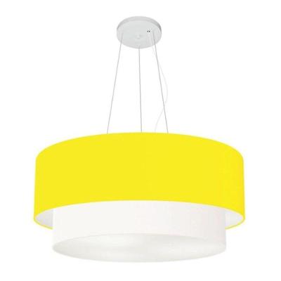 Lustre Pendente Duplo Cilíndrico Vivare Md-4370 Cúpula Tecido 55x50cm - Bivolt Amarelo-branco 127/220v