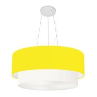 Lustre Pendente Duplo Cilíndrico Vivare Md-4370 Cúpula Tecido 55x50cm - Bivolt Amarelo-branco 127/220v - 1