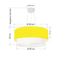 Lustre Pendente Duplo Cilíndrico Vivare Md-4370 Cúpula Tecido 55x50cm - Bivolt Amarelo-branco 127/220v - 2