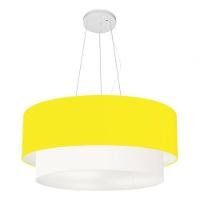 Lustre Pendente Duplo Cilíndrico Vivare Md-4370 Cúpula Tecido 55x50cm - Bivolt Amarelo-branco 127/220v