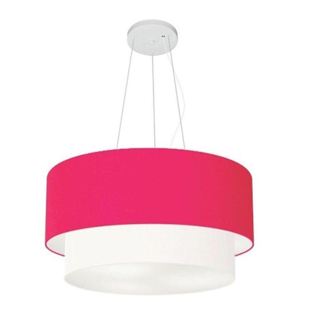 Lustre Pendente Duplo Cilíndrico Vivare Md-4369 Cúpula Tecido 45x40cm - Bivolt Rosa-pink-branco 127/220v - 3