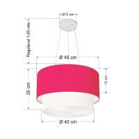 Lustre Pendente Duplo Cilíndrico Vivare Md-4369 Cúpula Tecido 45x40cm - Bivolt Rosa-pink-branco 127/220v - 2