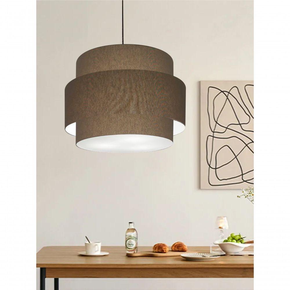 Lustre Para Sala De Jantar Vivare Md-4392 Cúpula Em Tecido 40cm Cáqui 127/220v - 5