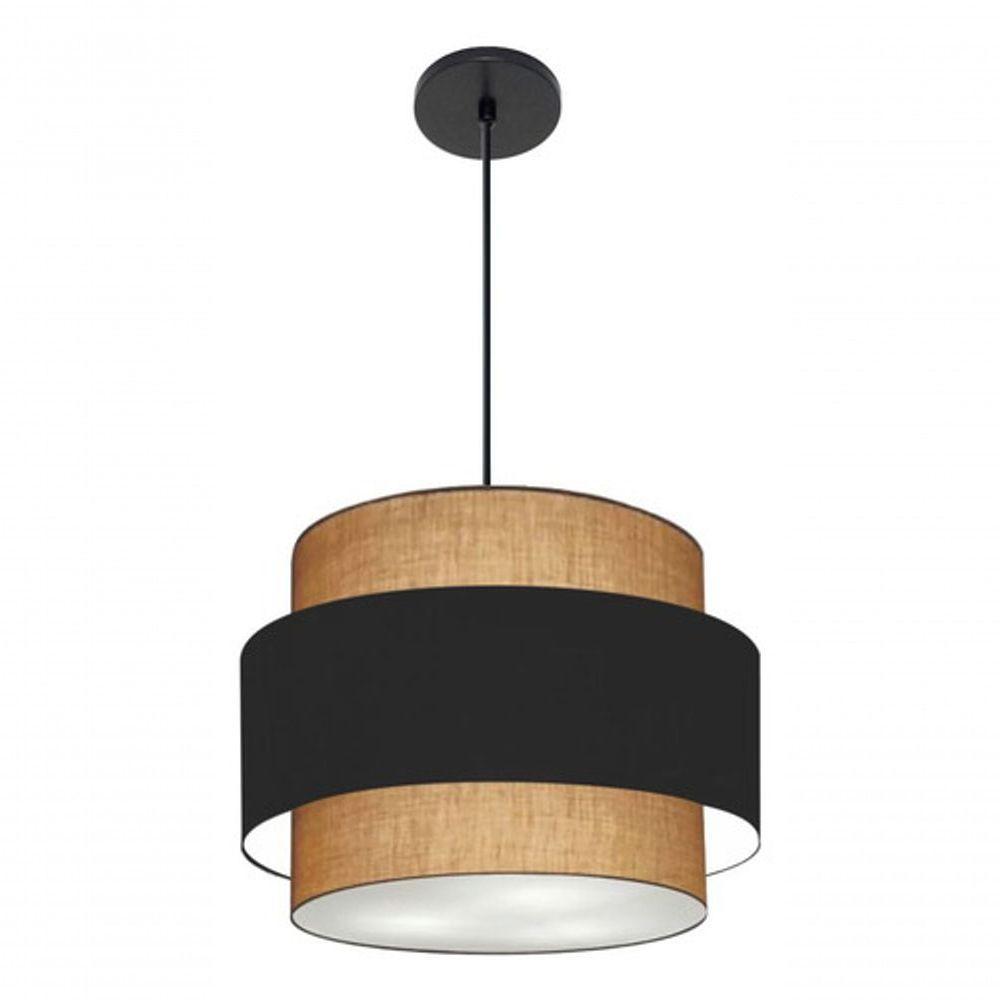 Lustre Para Sala De Jantar Vivare Md-4392 Cúpula Em Tecido 40cm Palha-preto-palha 127/220v - 7