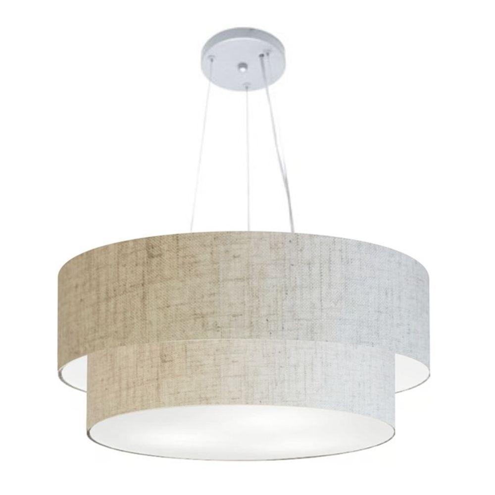 Lustre Pendente Duplo Cilíndrico Vivare Md-4385 Cúpula Tecido 90x80cm - Bivolt Rustico-bege 127/220v - 1