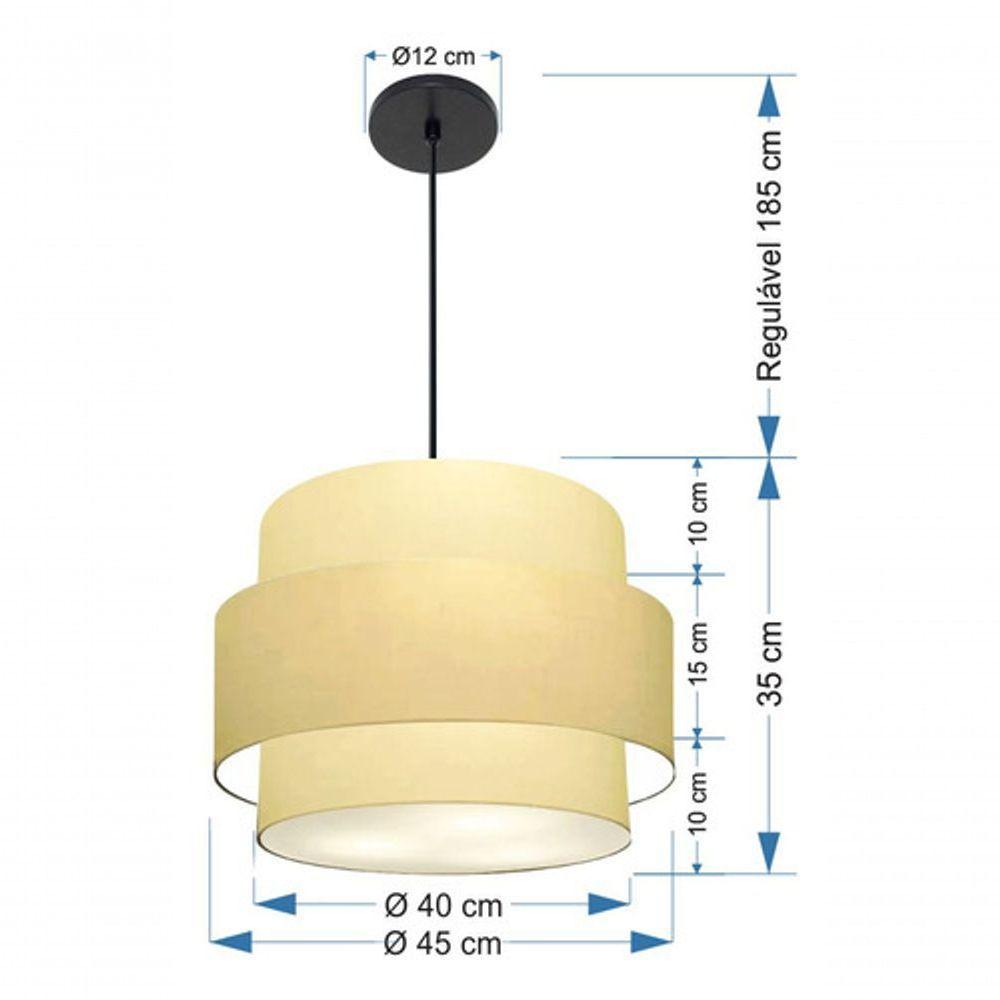 Lustre Para Sala De Jantar Vivare Md-4393 Cúpula Em Tecido 45cm Algodão-crú 127/220v - 8