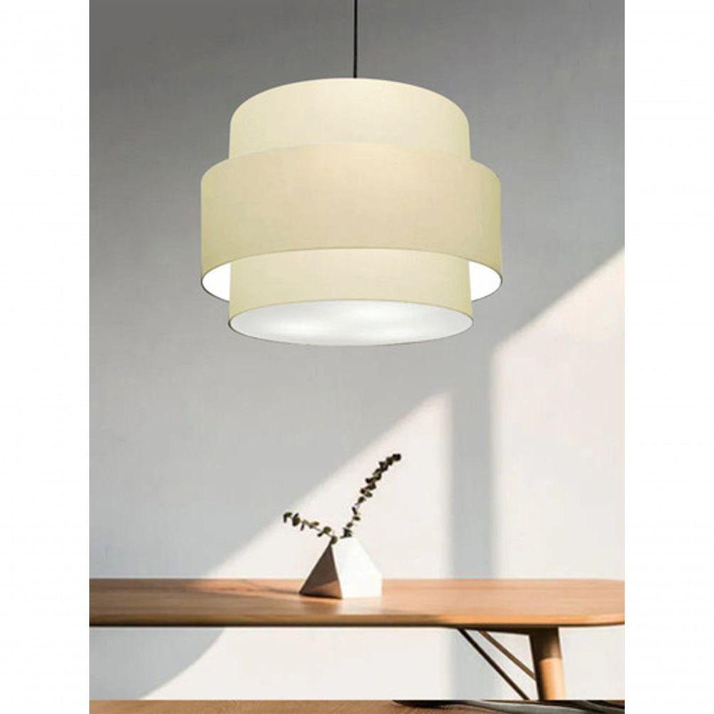 Lustre Para Sala De Jantar Vivare Md-4393 Cúpula Em Tecido 45cm Algodão-crú 127/220v - 9
