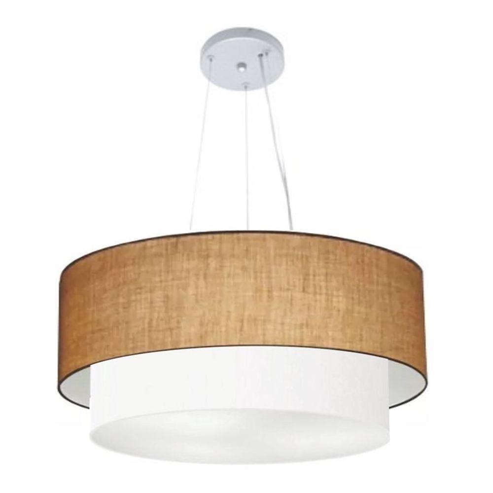 Lustre Pendente Duplo Cilíndrico Vivare Md-4385 Cúpula Tecido 90x80cm - Bivolt Palha-branco 127/220v - 1