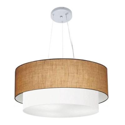 Lustre Pendente Duplo Cilíndrico Vivare Md-4385 Cúpula Tecido 90x80cm - Bivolt Palha-branco 127/220v