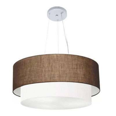 Lustre Pendente Duplo Cilíndrico Vivare Md-4385 Cúpula Tecido 90x80cm - Bivolt Café-branco 127/220v