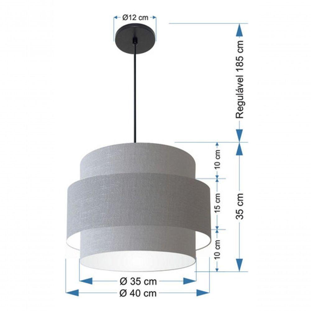 Lustre Para Sala De Jantar Vivare Md-4392 Cúpula Em Tecido 40cm Rustico-cinza 127/220v - 7