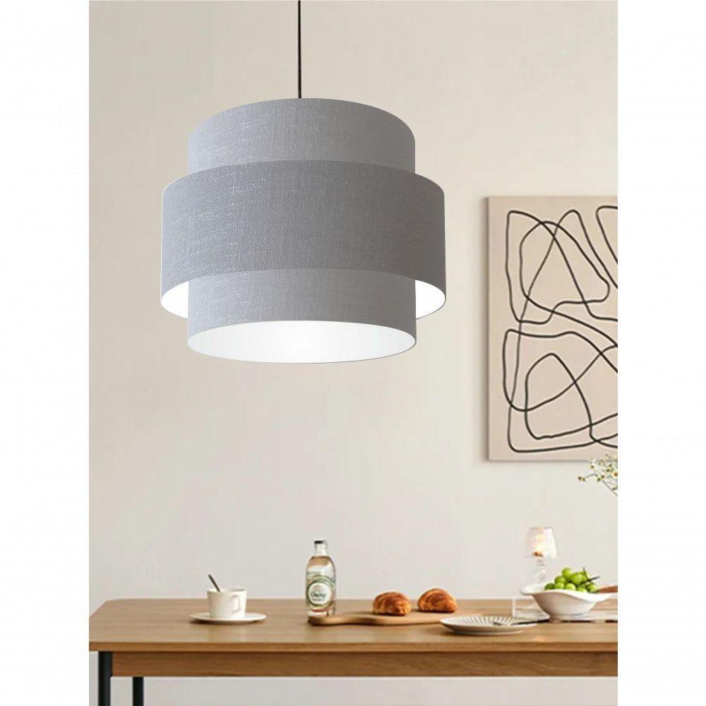 Lustre Para Sala De Jantar Vivare Md-4392 Cúpula Em Tecido 40cm Rustico-cinza 127/220v - 8