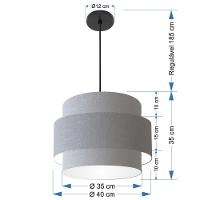 Lustre Para Sala De Jantar Vivare Md-4392 Cúpula Em Tecido 40cm Rustico-cinza 127/220v - 2