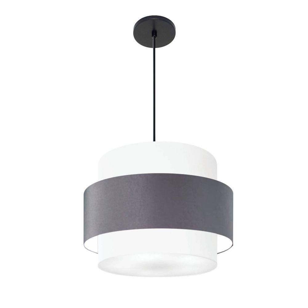 Lustre Para Sala De Jantar Vivare Md-4393 Cúpula Em Tecido 45cm Branco-cinza-escuro-branco 127/220v - 1