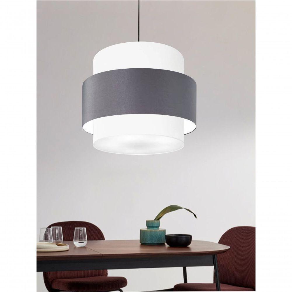 Lustre Para Sala De Jantar Vivare Md-4393 Cúpula Em Tecido 45cm Branco-cinza-escuro-branco 127/220v - 5
