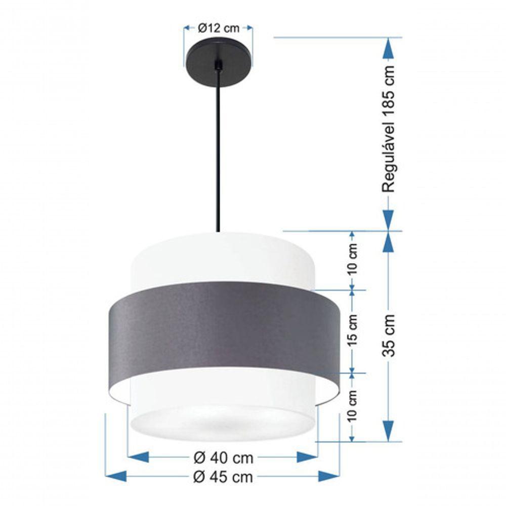 Lustre Para Sala De Jantar Vivare Md-4393 Cúpula Em Tecido 45cm Branco-cinza-escuro-branco 127/220v - 8