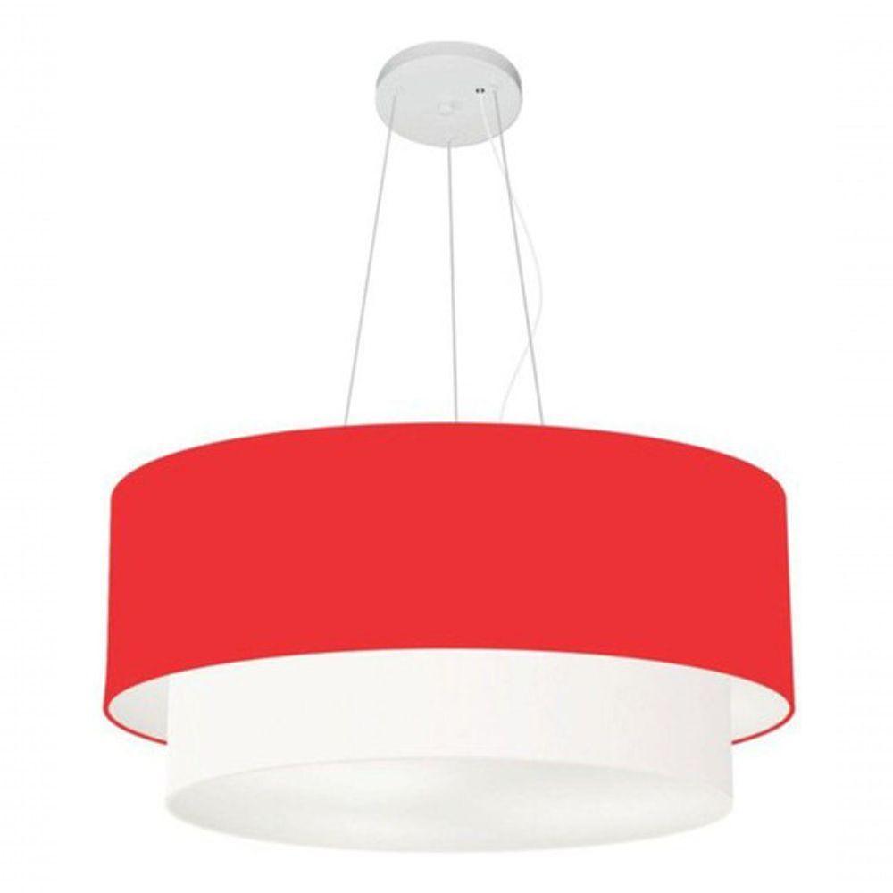 Lustre Pendente Duplo Cilíndrico Vivare Md-4371 Cúpula Em Tecido 80x70cm - Bivolt Vermelho-branco 127/220v - 3