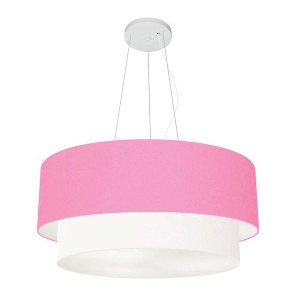 Lustre Pendente Duplo Cilíndrico Vivare Md-4371 Cúpula Em Tecido 80x70cm - Bivolt Rosa-bebê-branco 127/220v - 1