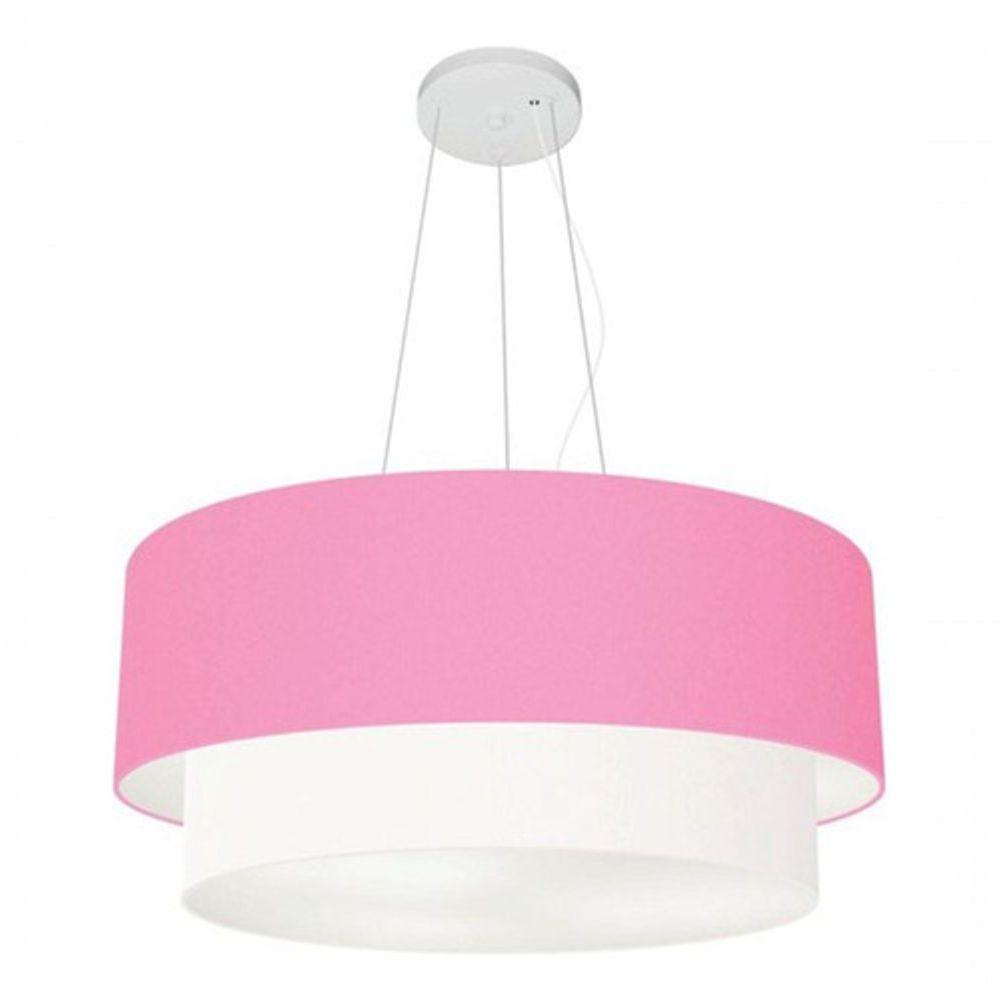 Lustre Pendente Duplo Cilíndrico Vivare Md-4371 Cúpula Em Tecido 80x70cm - Bivolt Rosa-bebê-branco 127/220v - 3
