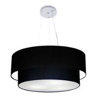 Lustre Pendente Duplo Cilíndrico Vivare Md-4371 Cúpula Tecido 80x70cm - Bivolt Preto 127/220v - 1