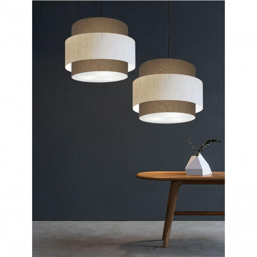 Lustre Para Sala De Jantar Vivare Md-4396 Cúpula Em Tecido 60cm Cáqui-linho-bege-cáqui 127/220v - 4