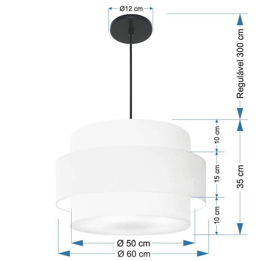 Lustre Para Sala De Jantar Vivare Md-4396 Cúpula Em Tecido 60cm Branco 127/220v - 2