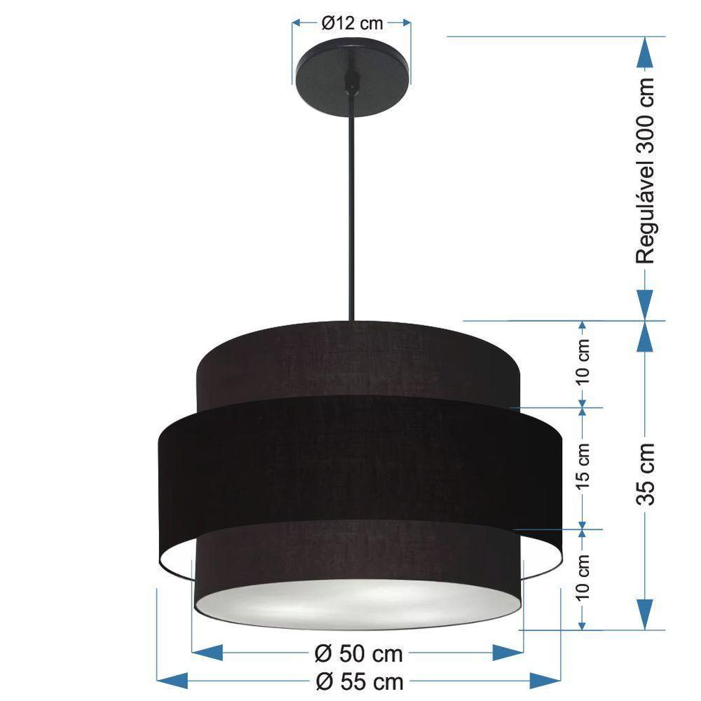 Lustre Para Sala De Jantar Vivare Md-4395 Cúpula Em Tecido 55cm Preto 127/220v - 2