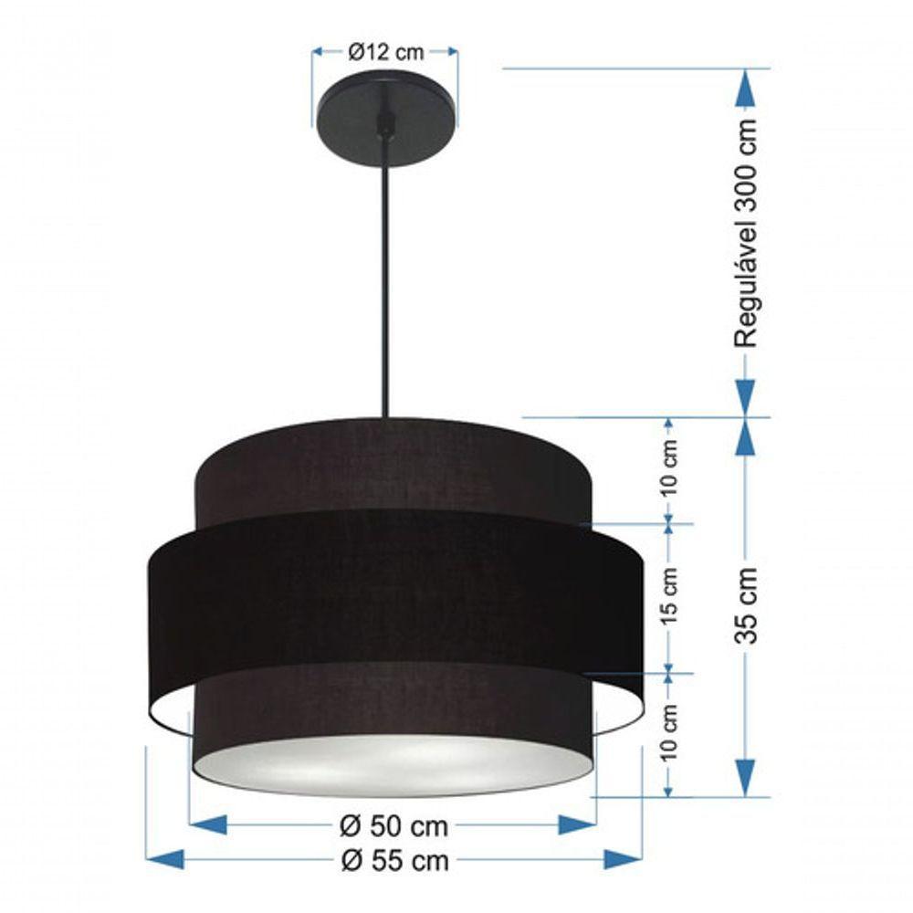 Lustre Para Sala De Jantar Vivare Md-4395 Cúpula Em Tecido 55cm Preto 127/220v - 6