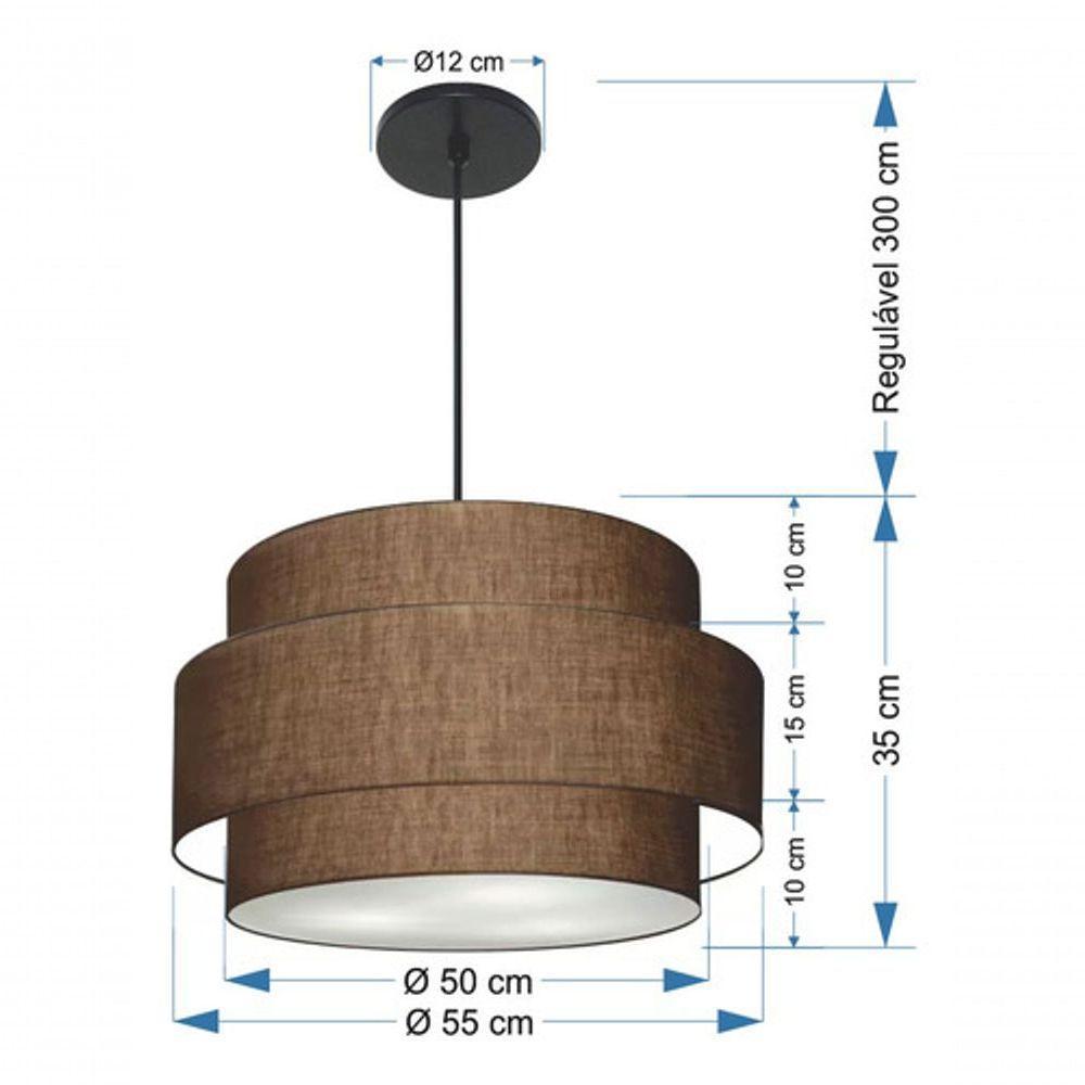 Lustre Para Sala De Jantar Vivare Md-4395 Cúpula Em Tecido 55cm Café 127/220v - 8