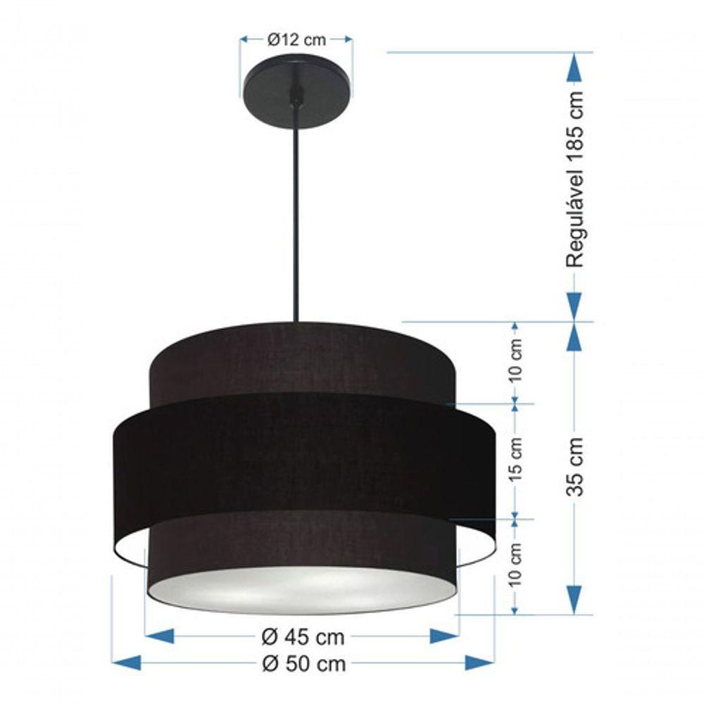 Lustre Para Sala De Jantar Vivare Md-4394 Cúpula Em Tecido 50cm Preto 127/220v - 6