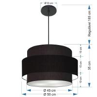 Lustre Para Sala De Jantar Vivare Md-4394 Cúpula Em Tecido 50cm Preto 127/220v - 3