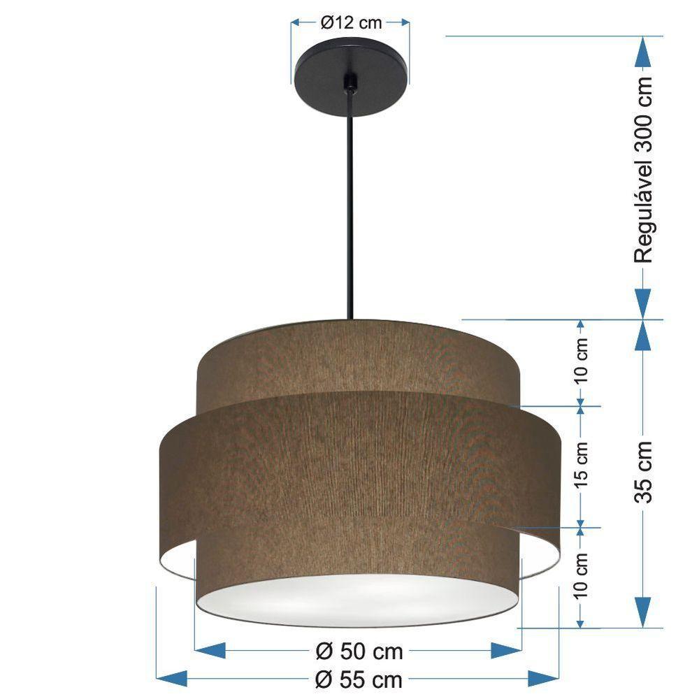 Lustre Para Sala De Jantar Vivare Md-4395 Cúpula Em Tecido 55cm Cáqui 127/220v - 2