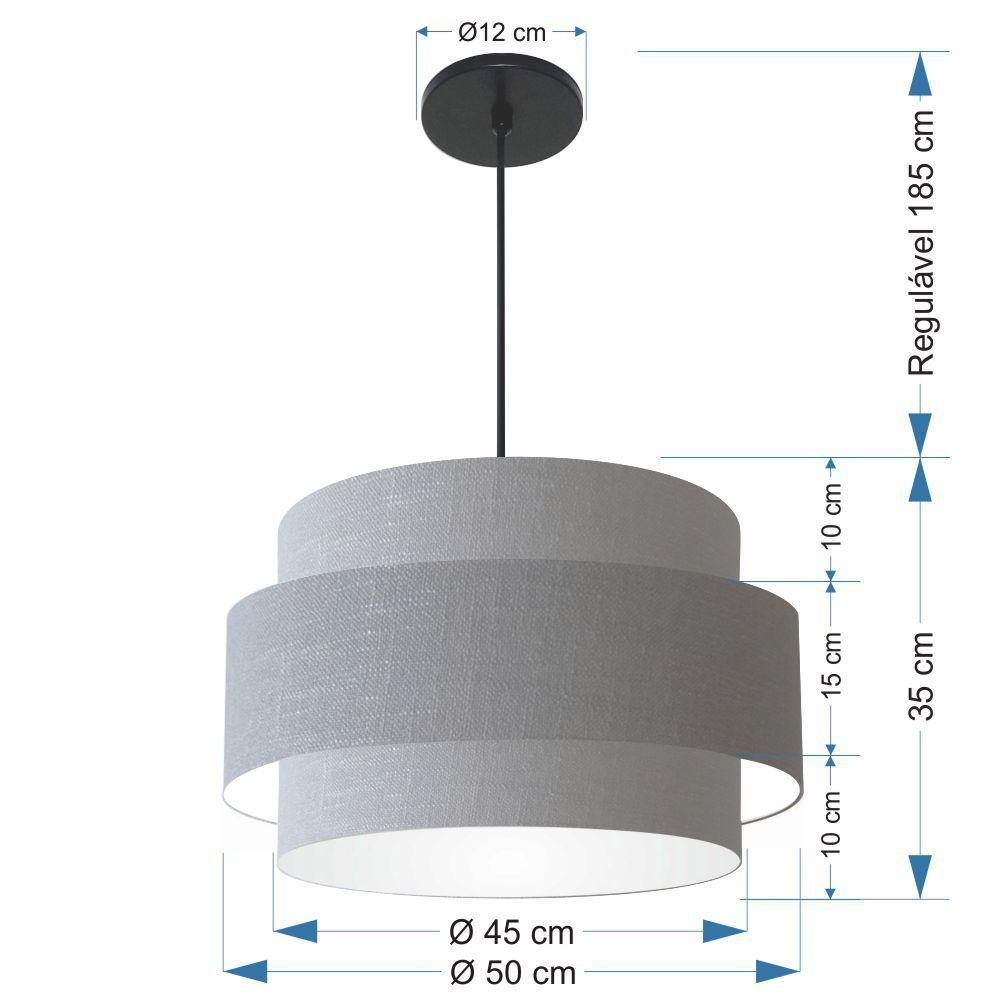 Lustre Para Sala De Jantar Vivare Md-4394 Cúpula Em Tecido 50cm Rustico-cinza 127/220v - 2