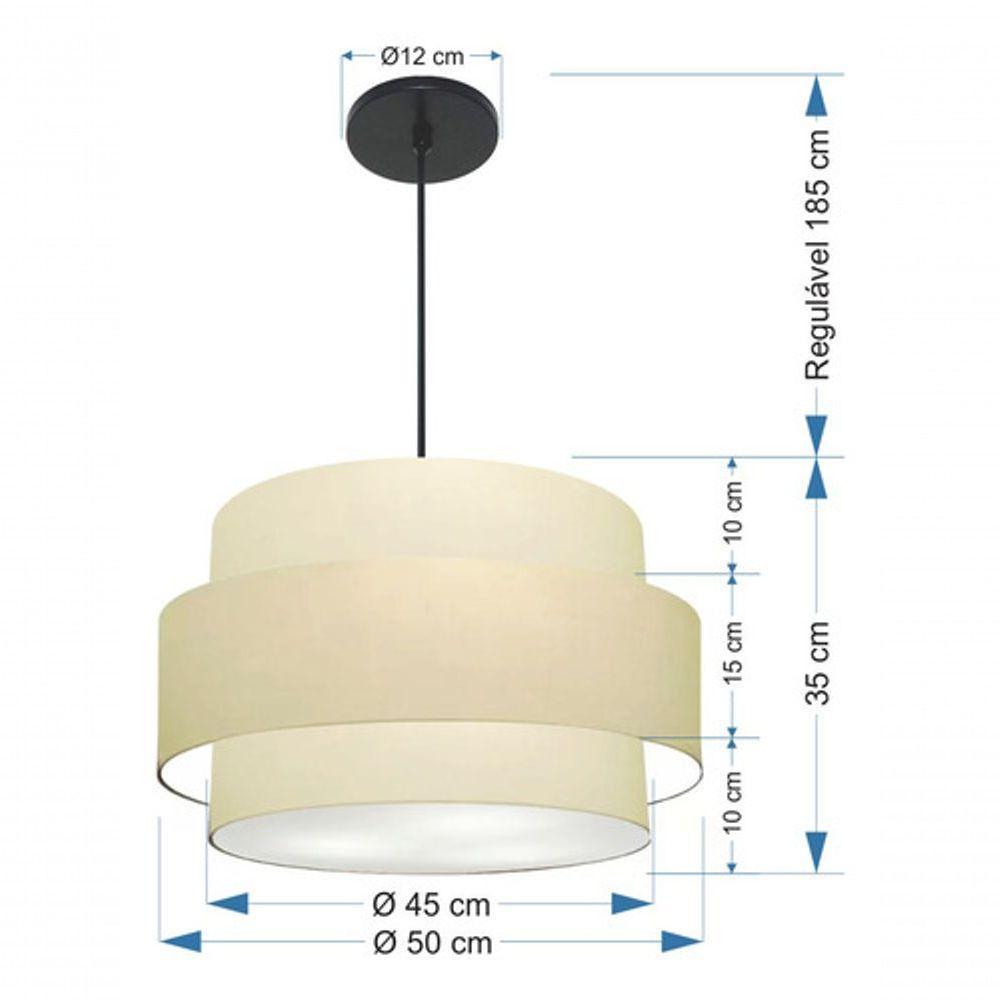 Lustre Para Sala De Jantar Vivare Md-4394 Cúpula Em Tecido 50cm Algodão-crú 127/220v - 7