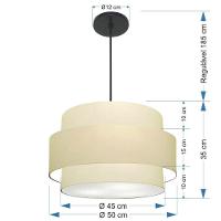 Lustre Para Sala De Jantar Vivare Md-4394 Cúpula Em Tecido 50cm Algodão-crú 127/220v