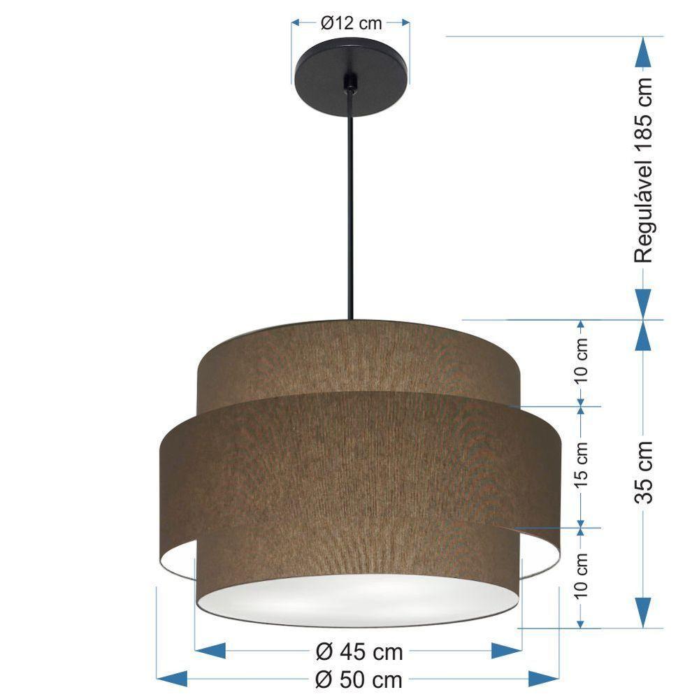 Lustre Para Sala De Jantar Vivare Md-4394 Cúpula Em Tecido 50cm Cáqui 127/220v - 2
