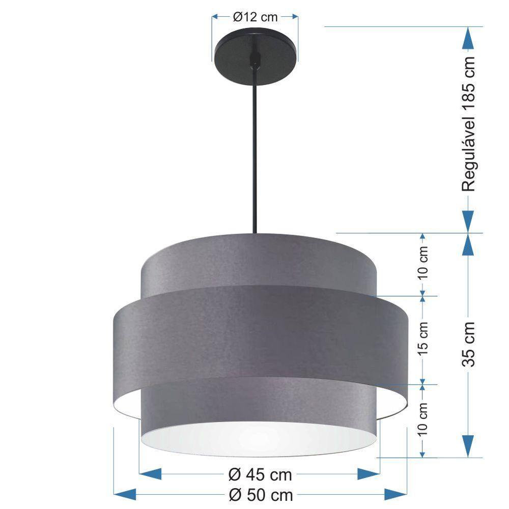 Lustre Para Sala De Jantar Vivare Md-4394 Cúpula Em Tecido 50cm Cinza-escuro 127/220v - 2
