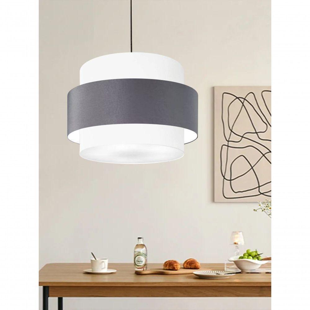 Lustre Para Sala De Jantar Vivare Md-4394 Cúpula Em Tecido 50cm Branco-cinza-escuro-branco 127/220v - 8