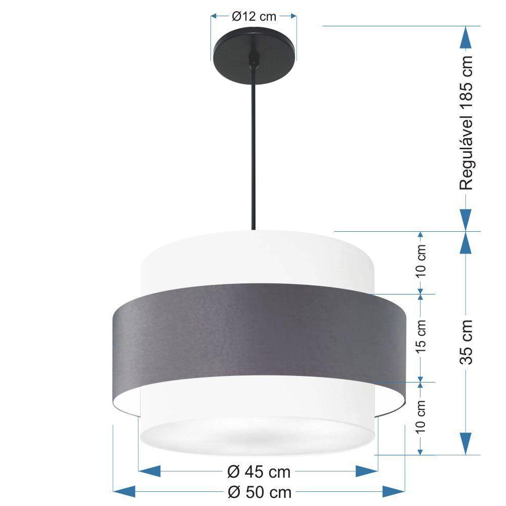 Lustre Para Sala De Jantar Vivare Md-4394 Cúpula Em Tecido 50cm Branco-cinza-escuro-branco 127/220v - 9
