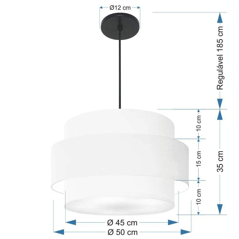 Lustre Para Sala De Jantar Vivare Md-4394 Cúpula Em Tecido 50cm Branco 127/220v - 2
