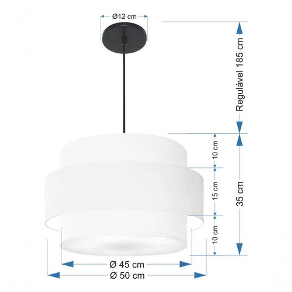 Lustre Para Sala De Jantar Vivare Md-4394 Cúpula Em Tecido 50cm Branco 127/220v - 7