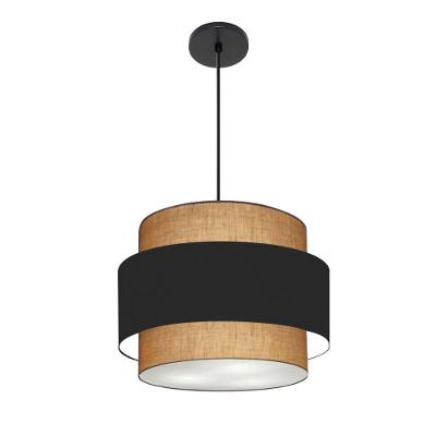 Lustre Para Sala De Jantar Vivare Md-4393 Cúpula Em Tecido 45cm Palha-preto-palha 127/220v