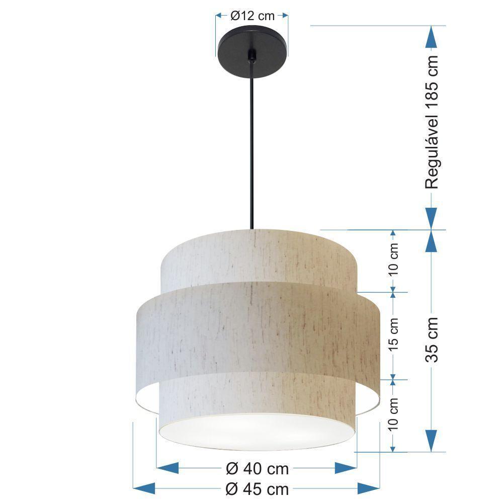Lustre Para Sala De Jantar Vivare Md-4393 Cúpula Em Tecido 45cm Linho Bege 127/220v - 2
